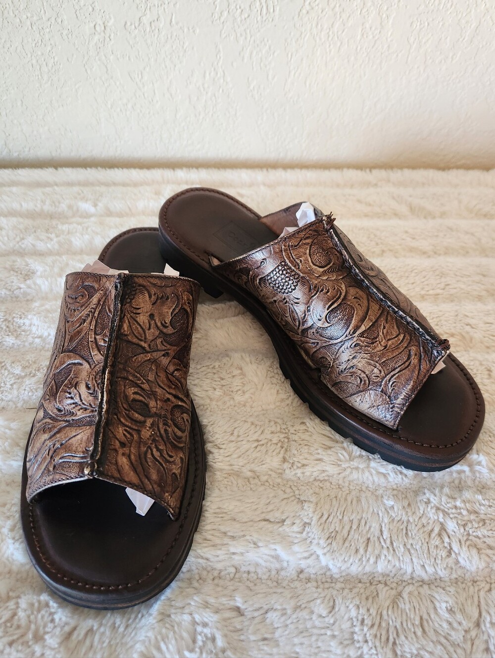 Cole Haan Brown Leather Embossed Sandals/Slides Women's Size 8